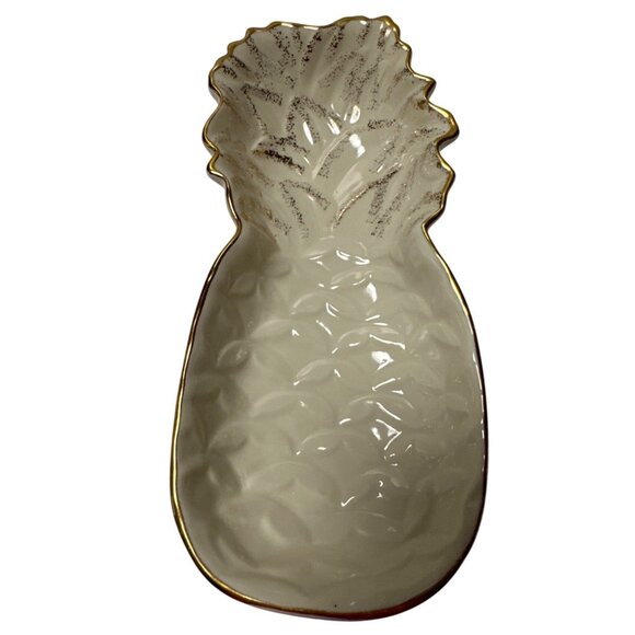 Lenox Pineapple Candy Dish 6.9" Ceramic Cream Gold Accents - Picture 1 of 11